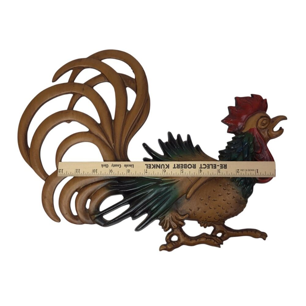 Vtg MCM Cast Metal Rooster Wall Art Hanging Set Mid West Decor Farm Farmhouse - Picture 7 of 12